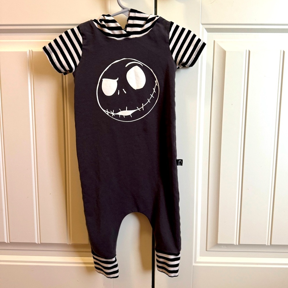 Rags to Raches Short Sleeve Jack Skellington Romper with Hood